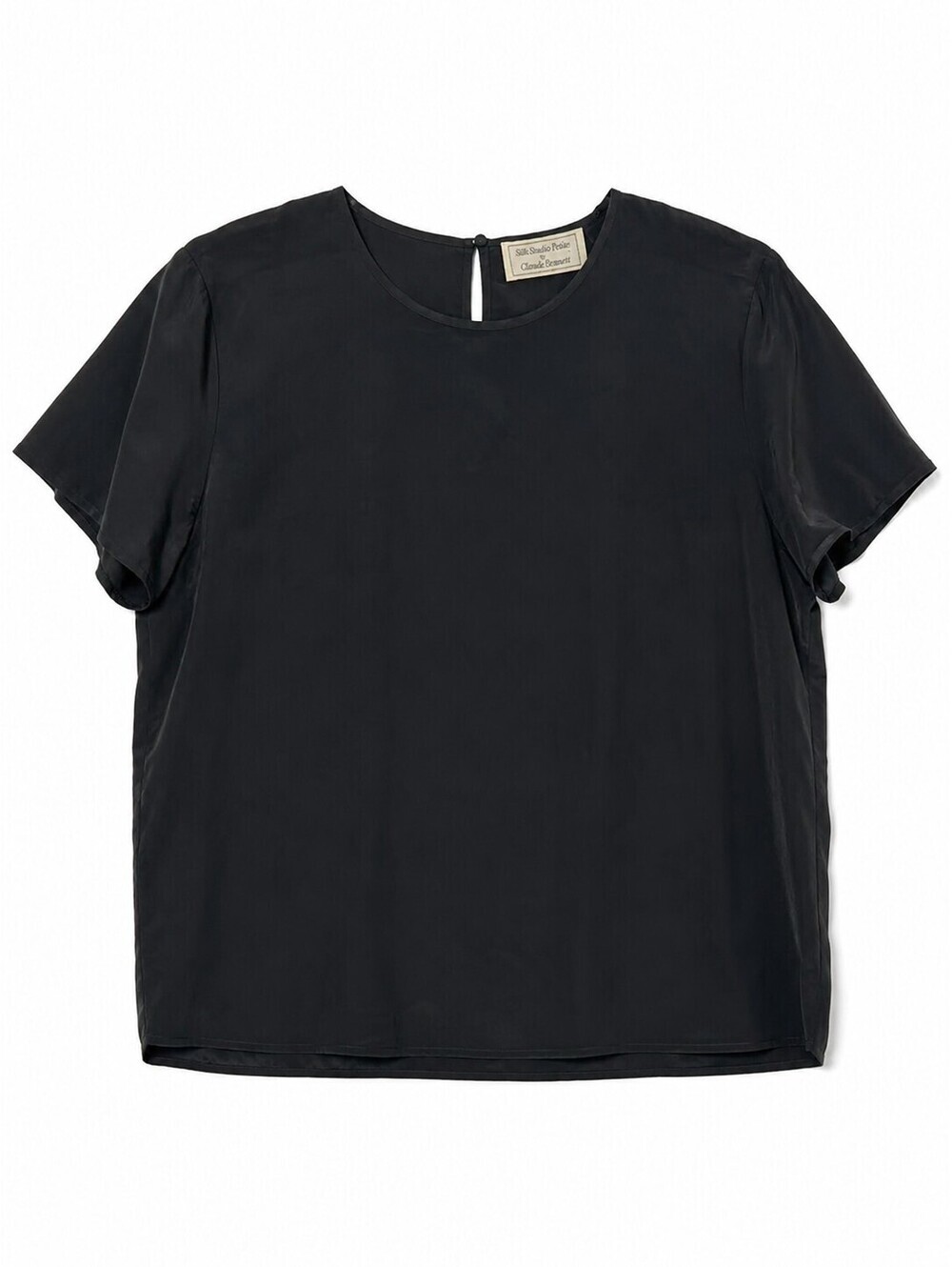 Claude Bennott Silk Studio Petite Black 100% Silk Short Sleeve Blouse Top Size L